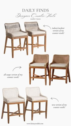 four different types of chairs with the names and description on them, including one for each chair