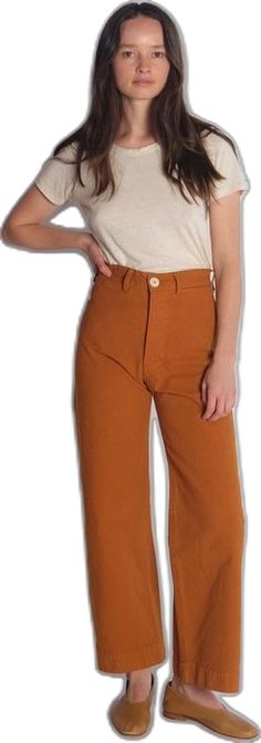 Classic High Rise Wide Leg Cotton Pants, Modern Bottoms With Button Closure For Fall, Chic Brown Cotton Bottoms, Modern Bottoms With Button Closure, Chic Fitted Cotton Chinos, Retro Cotton Jeans For Work, High Waist Cotton Chinos With Belt Loops, Fitted Cotton Wide Leg Pants With Pockets, Fitted Cotton Wide Leg Pants With Welt Pockets