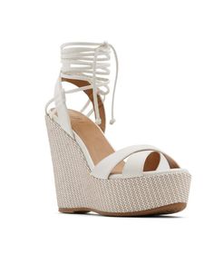 Woman Size 10 Wedge Sandals White And Cork Wedges . Lace-up Synthetic Wedge Sandals For Vacation, Spring Wedge Sandals With 4-inch Heel, Summer Beach Wedge Sandals With 4-inch Heel, Summer Platform Lace-up Sandals, Lace-up Synthetic Wedge Sandals For Beach, Beach Lace-up Synthetic Wedge Sandals, White Wedge Sandals For Summer, Chic Round Toe Wedge Sandals For Vacation, Lace-up Wedge Sandals For Summer