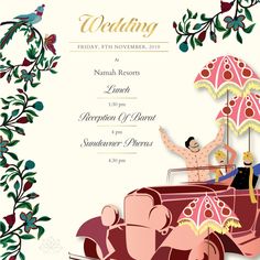 a wedding card with an old car and people in it