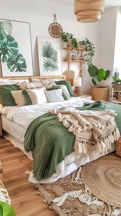 a large bed sitting in a bedroom on top of a hard wood floor