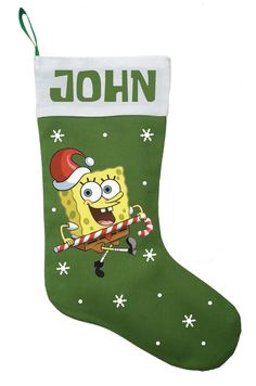 spongebob christmas stocking with the word john on it