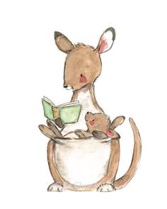 a drawing of a mouse reading a book with two mice in it's lap