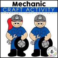 two cartoon police officers with tools in their hands and the words mechanic craft activity on them