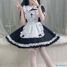 Orcajump - Japanese classic short-sleeved maid cute maid play female maid dresses - Final Sale White Harajuku Short Sleeve Dress, White Harajuku Style Short Sleeve Dress, White Short Sleeve Harajuku Dress, White Short Sleeve Dress For Cosplay, Anime Details, Maid Girl, French Maid Dress, Preppy Aesthetic Outfits, Maid Cosplay