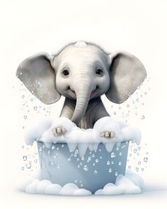 an elephant is sitting in a bathtub with bubbles