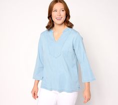 With a beautiful balance of stretch and structure and wide sleeve openings, this chambray blouse is easy to pull on for everyday-chic adventures. From Denim & Co.® Fashions. Everyday Chic, Wide Sleeves, Blue Blouse, Chambray, Length Sleeve, Shirt Blouses, Top Blouse, Womens Tops, Women's Top