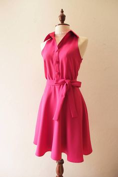 Rose Red Sleeveless Dress, Pink Knee-length Semi-formal Dress, Chic Fitted Rose Red Dress, Feminine Pink Semi-formal Dress, Pink Semi-formal Summer Dress, Elegant Rose Red Spring Dresses, Pink Barbie Dress, Robe Fuchsia, Sundress Vintage