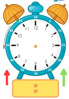 an alarm clock with three bells on it and arrows pointing in different directions to indicate the time