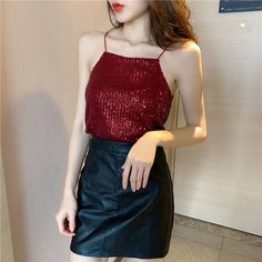 Camisole Tank Top Sequins Solid Women Summer Basic Leisure Streetwear Night Club Sexy Crop Tops Womens Camis Stylish All-match Satin Shirts, Vintage Boho Dress, Summer Basics, Vintage Crop Tops, New Chic, Womens Cami, Tank Top Camisole, Vintage Tops, Night Club