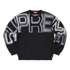 Supreme Chenille Logo Sweater 'Black Grey White' SUP-FW21-256 Designer Black Sweater With Ribbed Cuffs, Black Logo Sweater For Streetwear, Black Sweater With Logo For Streetwear, Black Embroidered Logo Sweater For Winter, Black Sweater With Embroidered Logo For Winter, Black Winter Sweater With Embroidered Logo, Luxury Black Winter Sweater, Luxury Black Sweater For Fall, Luxury Black Fall Sweater