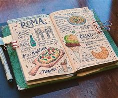 an open recipe book on top of a wooden table