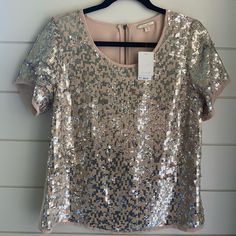 Super Cute And Shiny, Silver And Peach Dressy Too! Metallic Tops For Festive Summer Occasions, Shiny Evening Top For Spring, Metallic Top For Festive Summer Events, Summer Festive Metallic Tops, Spring Evening Shine Tops, Metallic Sparkling Summer Tops, Festive Silver Sequined Tops, Silver Sequined Tops For Festive Occasions, Sparkling Metallic Tops For Summer