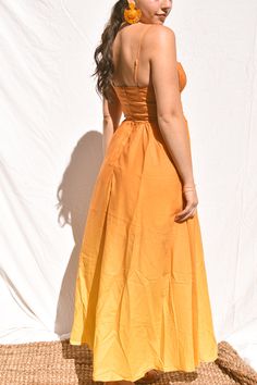 The perfect vacation dress does exist - meet our Wailea Sunset Ombre Maxi Dress! Available in orange and pink, this dramatic ankle-sweeping maxi dress features gorgeous ombre fabric that fades from rich burnt orange to butter yellow, adjustable spaghetti straps and an empire waist. We're pairing with a dramatic gold earring and low bun for your best vacation look yet. 65% Cotton 35% Polyester Beach Vacation Spots, Sunset Ombre, Ombre Maxi Dress, Ombre Fabric, Dresses Date Night, Katie May, Wedding After Party, Cool Girl Style, Beach Bride