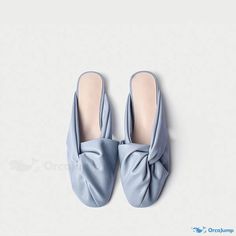 OrcaJump - Elegantly Designed Pleated Flat Slippers Casual Flat Synthetic Mules, Casual Blue Flat-heel Mules, Casual Blue Mules With Flat Heel, Casual Blue Flat Mules, Pom Pom Slippers, Flat Slippers, Flat Slipper, Dance Wear, Bags Women