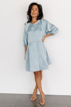 Janice Button Dress | Blue Blue Dress Fall, Blue Short Dress, Baby Blue Dress, Dresses Maternity, Dresses Wedding Guest, Dresses Holiday, Baby Blue Dresses, Blue Dress Short, Coffee Dates