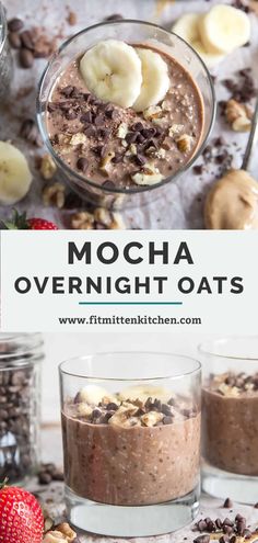 mocha overnight oats with chocolate chips and bananas