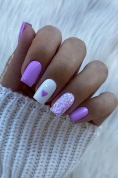 Nails With Hearts, Nagellack Trends, Purple Acrylic Nails, Lilac Nails, Purple Nail Designs, Colorful Nails, Purple Nail, Acrylic Nails Coffin Short, Short Acrylic Nails Designs