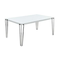 a white coffee table with metal legs on an isolated white background, viewed from the front