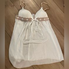 -Nwot - Never Worn -Cream With Beige Accents Sheer White Sleepwear, White Sheer Sleepwear For Loungewear, White Sheer Loungewear, White Sheer Sleepwear For Night, White Feminine Camisole Sleepwear, Feminine White Camisole Sleepwear, Sheer White Loungewear Tops, White Sheer Tops For Loungewear, White Feminine Sheer Sleepwear