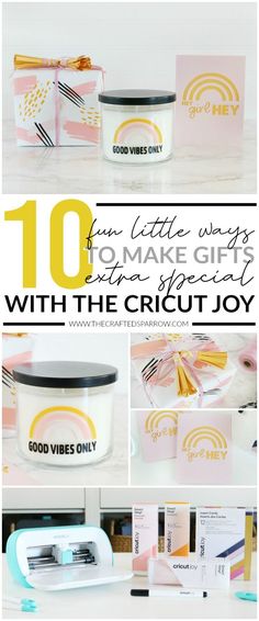 the cricut joy gift set is shown with its contents and instructions to make it