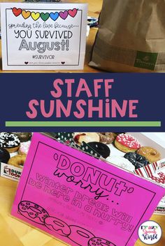 a pink sign that says staff sunshine shine