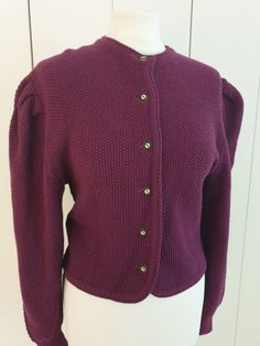 Vintage Tyrolian \ Bavarian puff sleeves jumper in burgundy.  Made in wool. Fits bust 38'' to 40'', length 19'', arms 23''. Pull Vintage, Puff Sleeves, Puff Sleeve, Gender Neutral, Jumper, Adult Outfits, Wool, Sweatshirts, Clothes