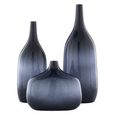 two black vases sitting next to each other