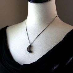 Black Moon Necklace, Black Crescent Moon Jewelry, Black Druzy Necklace, Bad Moon Rising - Etsy Black Moon Necklace, Black Metal Jewelry With Moon Charm, Black Crescent Metal Necklace, Black Metal Crescent Necklace, Black Metal Moon Shaped Jewelry, Black Metal Moon-shaped Jewelry, Black Crescent Metal Jewelry, Black Metal Crescent Jewelry, Elegant Black Crescent Necklace