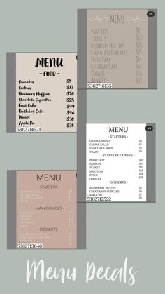 the menu is shown in three different colors