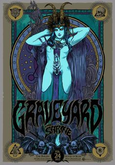 the poster for grave yard festival, featuring an image of a woman with horns on her head