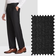 Bennett Double Pleated Wool and Silk Herringbone Trouser in Black & Charcoal (Full Fit) - LIMITED EDITION by Zanella Curtain Lining, Handmade Pants, Fancy Fabric, White Herringbone, Lined Curtains, Fabric Black, Herringbone Pattern, Pair Of Pants, Black Charcoal