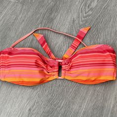 Note: We Buy All Of Our Stock From A High End Department Store. This Top Is Missing Brand Name, Size And Interior Tag With Washing/Material Content. I Put Customer Return Due To That But Doesn't Even Looked Used To Me. This Bikini Top Defines The Perfect Beach-Vibe, Vacation Look! Removable Halter Strap Striped Adjustable Back Self Ties Removable Soft Cups Measures Approx. 29" From Side To Side Vacation Looks, Halter Strap, Soft Cup, Beach Vibe, Department Store, Womens Swim, Pink And Orange, Pink Ladies, Orange