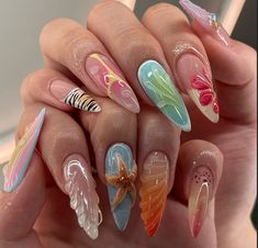 Colorful Nail, Nail Sets, Vacation Nails, Nail Swag, Girls Nails, Fire Nails, Nails Inspo, Artificial Nails