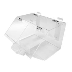 three clear acrylic boxes are stacked on top of each other