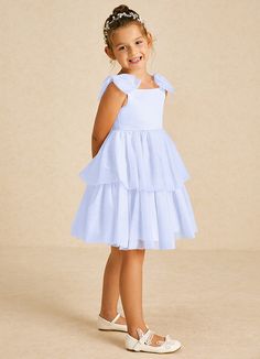 Vanellope showcases a lovely A-line design in matte satin and tulle, featuring a stylish square neckline. Sleeveless and airy, it's perfect for little ones to move gracefully at any celebration. Lavender Flower Girl Dress, Flower Girl Dresses Blue, Wedding Dresses For Kids, Military Ball Dresses, Sage Dress, Special Event Dresses, Lace Bride, White Flower Girl Dresses, Tulle Flower Girl