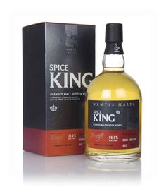 a bottle of spice king whisky next to a box