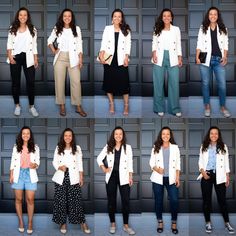 How To Style A White Blazer – 10 White Blazer Outfits By Ways of Style White Blazer Teacher Outfit, White Blazer Outfit Dressy Work, Business Casual Outfits White Blazer, Jeans With White Blazer Outfit, Business Casual White Blazer, Women White Blazer Outfit, White Boyfriend Blazer Outfit, Plus Size White Blazer Outfits, White Blazer With Jeans Outfit