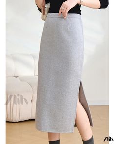 Zlily - Hand-Stitched Dual-Sided Wool Skirt - Midi-Length Woolen Skirt Wrap Around Skirt, Skirt Midi, Skirt Skirt, Wool Skirt, Deep Gray, Mid Length Skirts, Wool Skirts, Types Of Skirts, Skirt Length