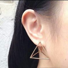 A Pair Of High Polish Gold Triangle Studs. Triangle Earrings Stud, Triangle Studs, Jewelry Wedding Rings, Minimal Jewelry, Triangle Earrings, Geometric Jewelry, Ear Cuffs, Contemporary Jewellery, Contemporary Jewelry