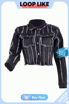 Denim Long Sleeves Button Ripped Jackets Ripped Jacket, Outerwear Women, Shop Now, Jackets For Women, Long Sleeves, Boutique, Free Shipping, Long Sleeve, Black