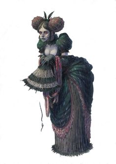 a drawing of a woman dressed in costume