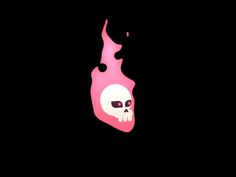 a pink and white skull on a black background