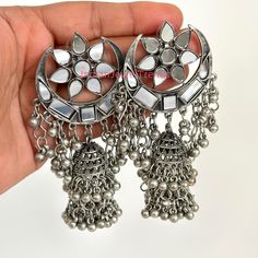 Silver Boho Jewelry, Jhumka Earrings, Oxidised Jewellery, German Silver, Fancy Jewelry, Antique Earrings, Trendy Jewelry