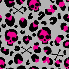 pink and black skull and crossbones on grey background