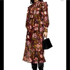 Create The Autumnal Side Or Printed Pieces With This Fallen Floral Jacquard Midi Dress. Designed With Rich Browns And Seasonal Shades, This Ensemble Is Perfect For Looking Luxurious And Stylish Accented With Easy-Moving Pleats And Ravishing Ruffles 100% Polyester. Machine Wash. Approx Measurements Waist 13.5”. Pit To Pit 17” Pink Midi-length Dress For Fall, Pink Fall Maxi Dress, Pink Daywear Dress For Fall, Pink Fall Daywear Dress, Floral Party Dress For Fall, Floral Print Midi Dress For Fall Date Night, Fall Floral Print Midi Dress For Date Night, Fall Floral Midi Dress For Date Night, Feminine Floral Maxi Dress For Fall