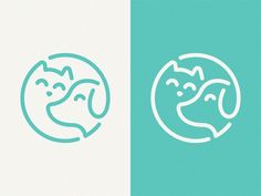 two different logos with cats and dogs in them