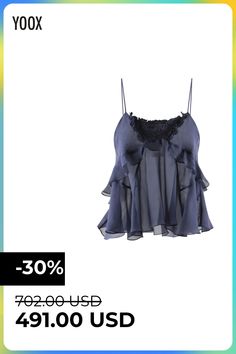 chiffon, ruffles, solid color, wide neckline, sleeveless, no pockets , Color: Navy blue , Size: 4 Silk Top, Isabel Marant, Ruffles, Chiffon, Size 4, Navy Blue, Solid Color, Silk, Navy