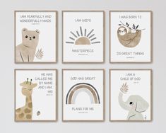 four cards with different animals and words on them