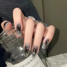 ᡣ𐭩 You can find them on YesStyle as: Fainie - Moon & Star Faux Nail Tips #nailart #aesthetic #moonstar Short Fake Nails, Fake Nails With Glue, Colorful Nails, Coffin Nails Long, Dark Nails, Nail Products, Stick On Nails, Nail Art Hacks